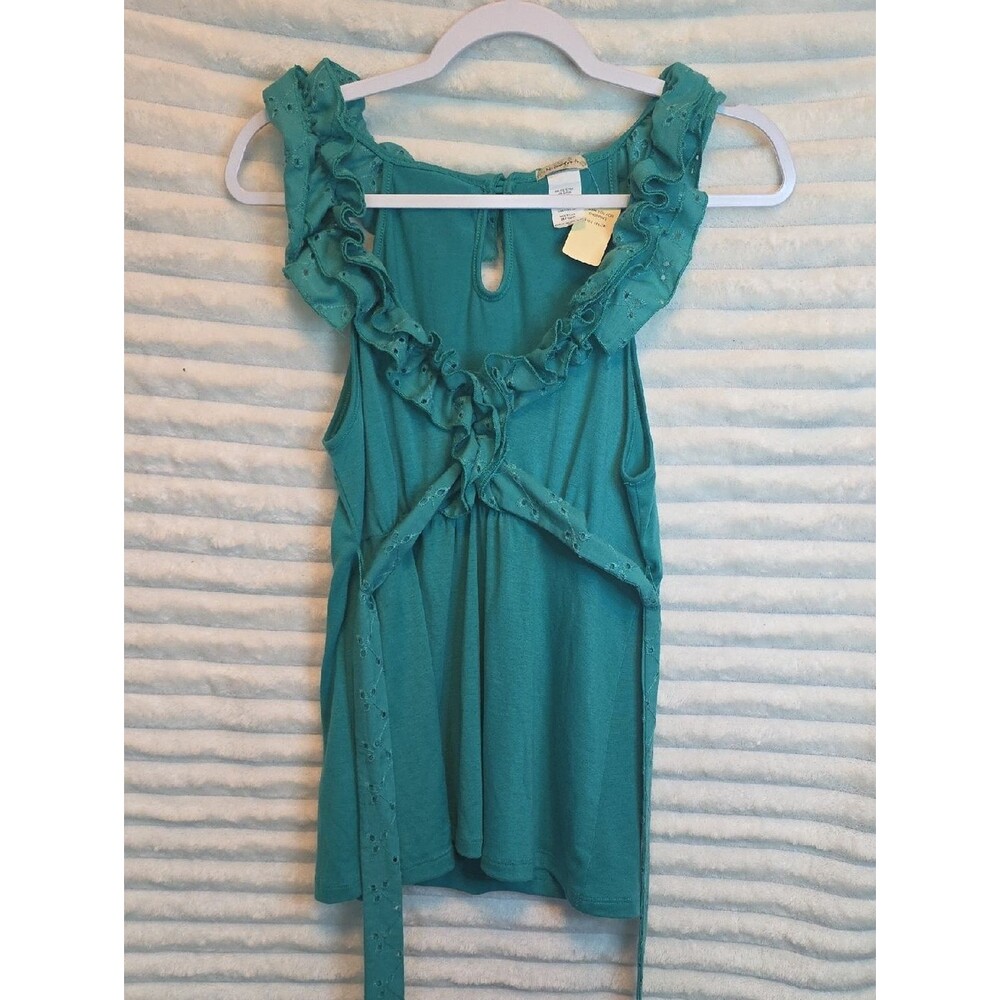 0198 Ruffled Tie-Back‎ Teal Tank Top